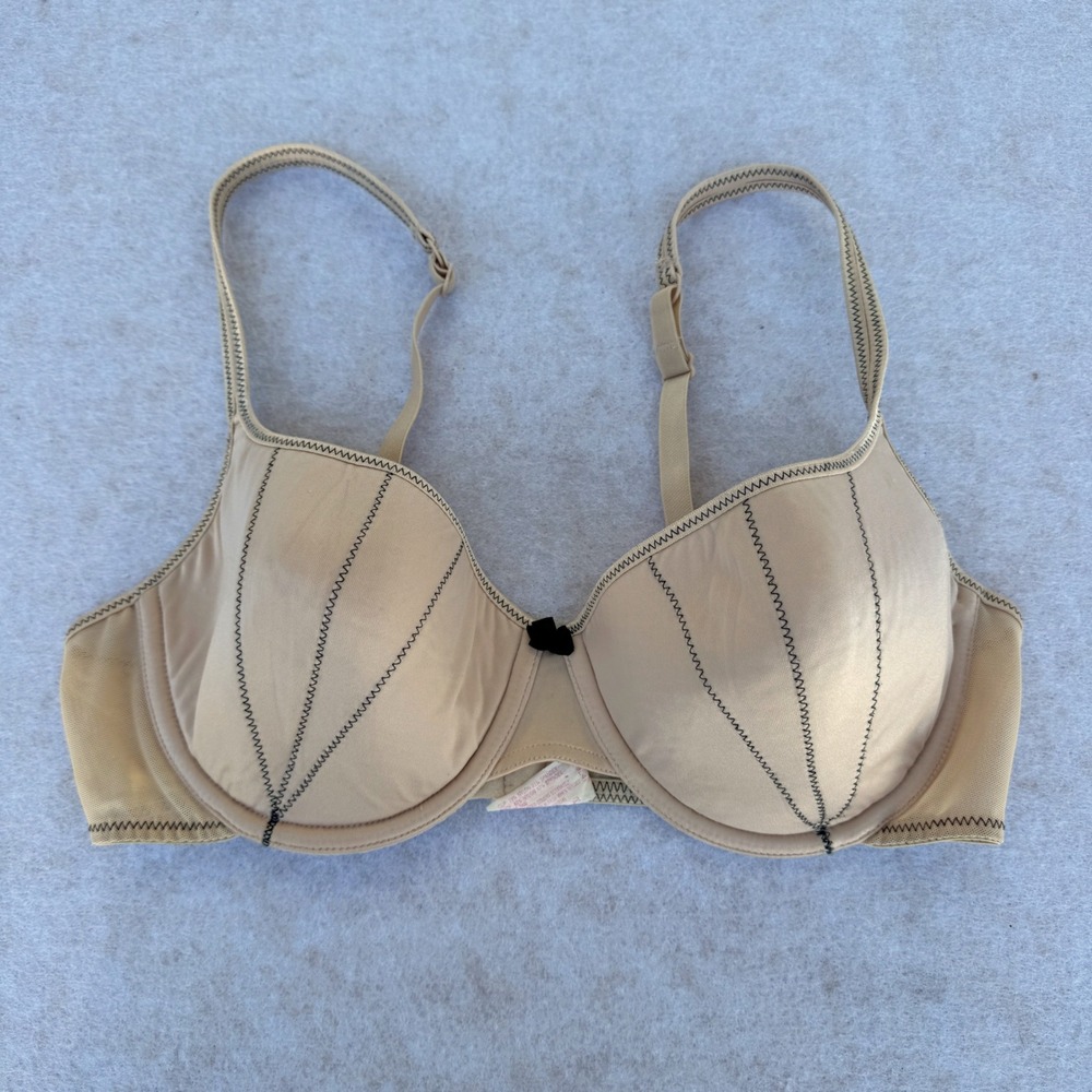 Lily of France 36C Beige Bra Full Coverage Underwire 2101589‎ Black Detail GUC